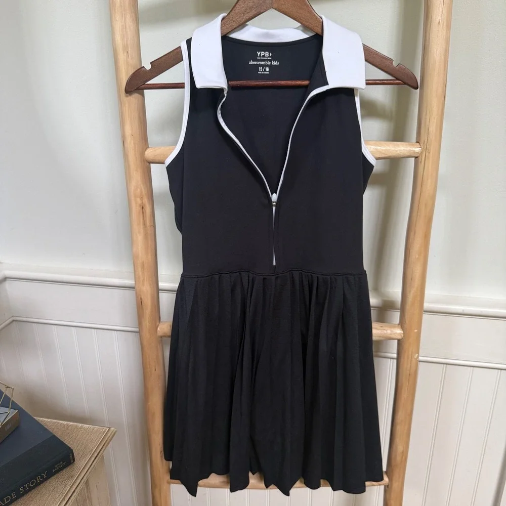 NEW Abercrombie Kids YPB Black Quarter Zip Pleated Active Tennis Dress 15/16‎